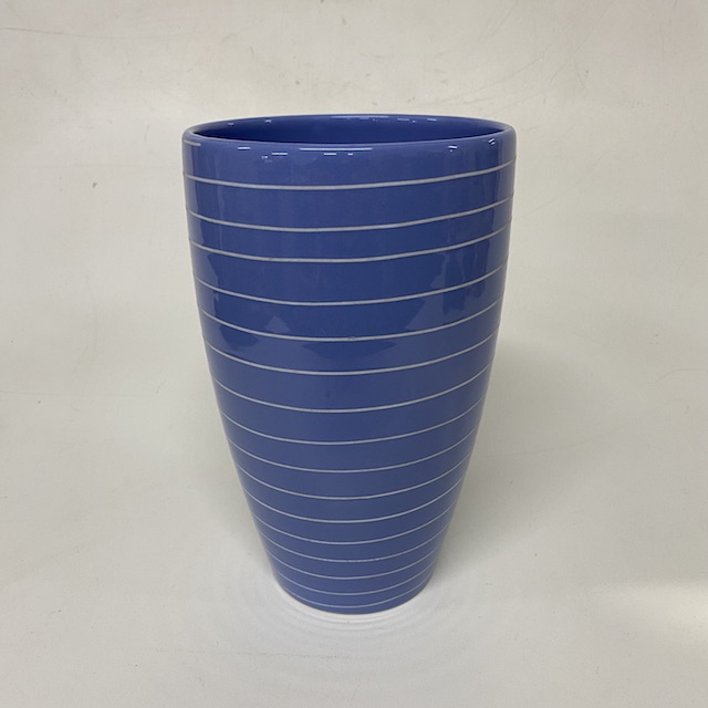 VASE, Blue White Striped Ceramic